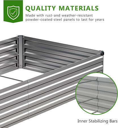 2PCS 12x3x1ft Galvanized Raised Garden Bed Kit, Galvanized Planter Raised Garden Boxes Outdoor, Large Metal Raised Garden Beds for Vegetables,Silver