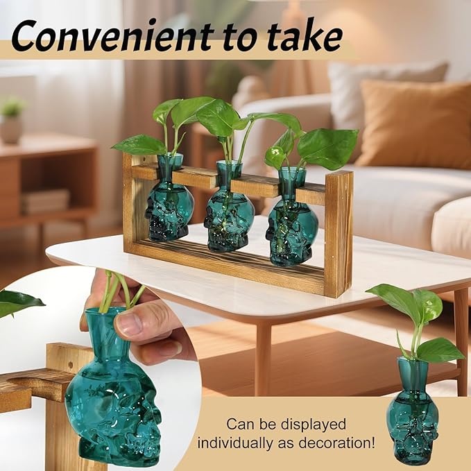 Skull Plant Propagation Station with LED Lights - Halloween Decor Skull Planter, Hydroponics Pot for Office, Unique Gifts for Women & Plant Lovers(Grey)