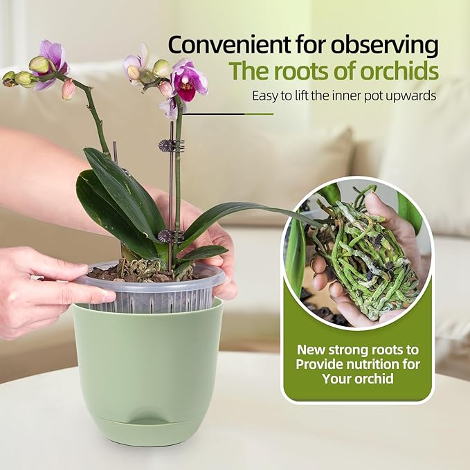 QCQHDU 2 Pack 7.2 Inch Orchid Pots with Holes for Repotting, Double-Layer and Self Watering Orchid Pot with Good Air Circulation