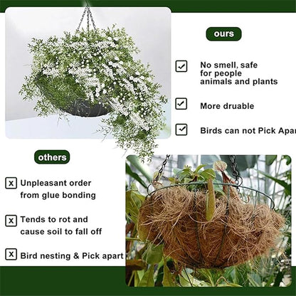 4-Pack Durable Round Fabric Planter Basket Liners – Long-Lasting Hanging Basket Liners, Coco Fiber Alternative for Flower Baskets, Bird Nesting Prevention (16inch)
