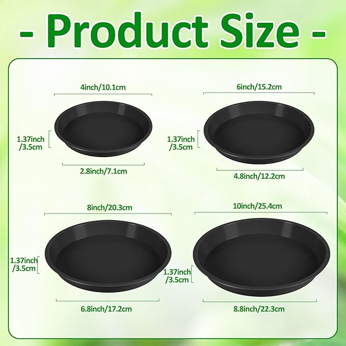 Augshy 18 Piece Plant Tray, 4/6/8/10 inch 4 Sizes Black Plastic Flowerpot Heavy Plant Drip Tray for Gardens, Balconies and Indoors