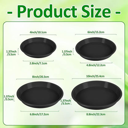 Augshy 18 Piece Plant Tray, 4/6/8/10 inch 4 Sizes Black Plastic Flowerpot Heavy Plant Drip Tray for Gardens, Balconies and Indoors