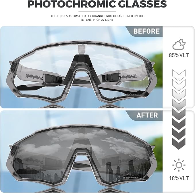 KAPVOE Photochromic Cycling Glasses Men Women Mountain Bike Sunglasses Clear MTB Bicycle Riding - K9408