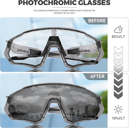 KAPVOE Photochromic Cycling Glasses Men Women Mountain Bike Sunglasses Clear MTB Bicycle Riding - K9408