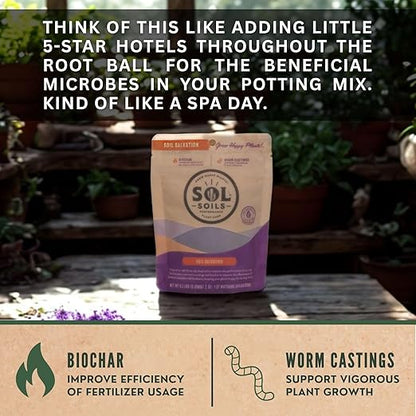 Sol Soils Sol Biotics Soil Salvation – Soil Enhancer with Microbial Booster to Enhance The Health & Vitality of Potting Mixes - Includes Worm Castings, Humic Acids & Biochar for Plants - 4oz