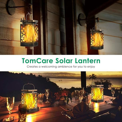 TomCare Solar Lights Upgraded Solar Lantern Flickering Flame Outdoor Hanging Lantern Decorative Lighting Solar Powered Waterproof LED Flame Umbrella Lights for Patio Garden Deck, 4 Pack(Bronze)