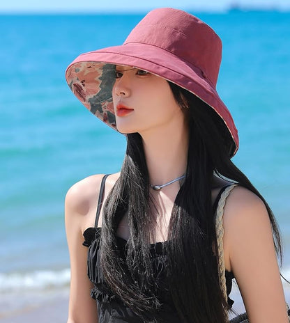 Wide Brim Women Sun Hat Summer Beach Bucket Fishing Hats Metal Wired Edge Packable UV Protection for Hiking Garden Travel