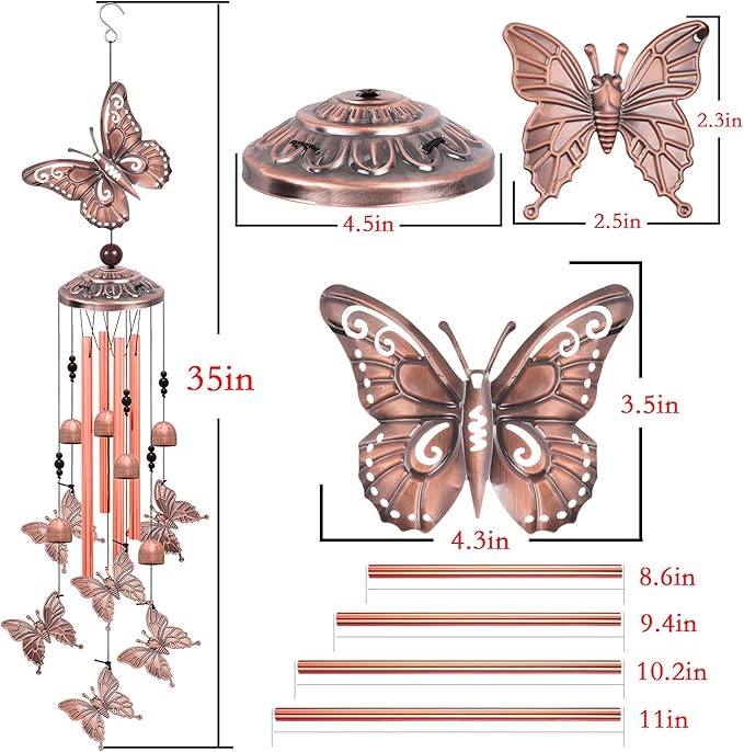 Solawindchime Outdoor Butterfly Wind Chimes, Butterfly Memorial Wind Chimes, Gift Wind Chime, Butterfly Wind Bell, Gifts for Women, for Home, Garden, Indoor, Outdoor Decoration, Garden Wind Chime
