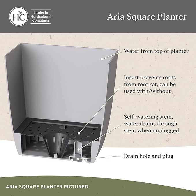 The HC Companies 6 Inch Aria Square Planter - Plastic Plant Pot for Indoor Outdoor Plants Flowers Herbs, Glossy Black