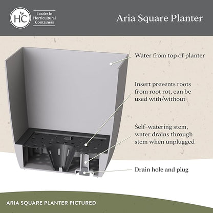 The HC Companies 6 Inch Aria Square Planter - Plastic Plant Pot for Indoor Outdoor Plants Flowers Herbs, Glossy Black