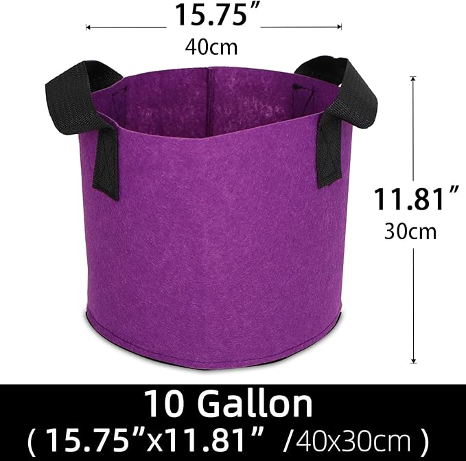 Grow Bags,Growing Pot Bags Garden Grow Bag Indoor Outdoor Fabric Aeration Plant Pot Container Flower Vegetable Pouch (Purple,10Gallon)