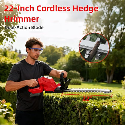 Hedge Trimmer Cordless with Rotatable Handle, 22-Inch Electric Bush Trimmers with 2 x 21V Batteries& Charger, 5/8" Cutting Capacity, Lightweight for Garden Handheld Shrub Trimming and Lawn Care