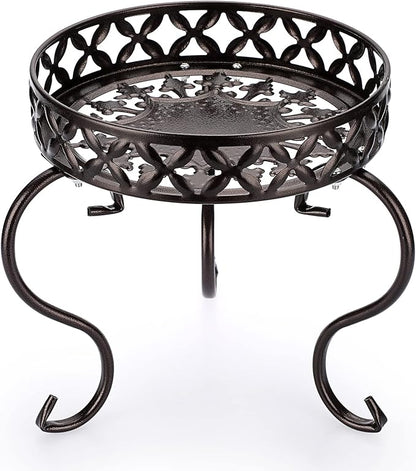 OwnMy Metal Round Plant Stand Indoor Outdoor Flower Pot Holder, Heavy Duty Iron Plant Stand Display Potted Rack for Home, Garden, Patio, Dark Brown