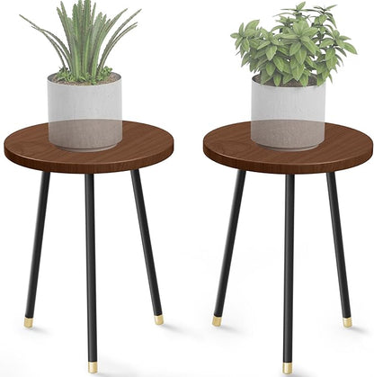 Plant Stand Indoor 2 Pack: Adjustable Wood 16 Inch Plant Stand - Mid Century Modern Decor Corner Plant Stands for Indoor Plants - Small Round Plant Table Holder for Balcony Living Room Office