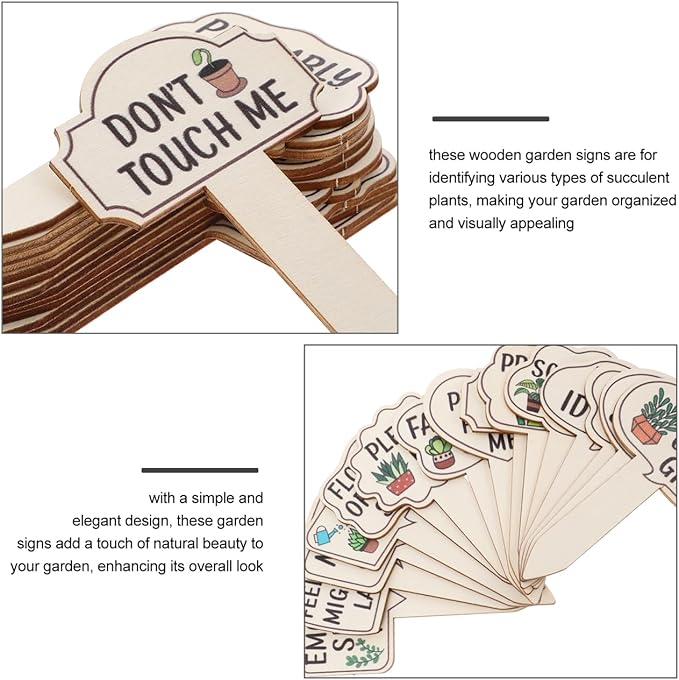 HANABASS 15 Pcs Plant Signs Labels Decorative Plant Stakes Wooden Tags Waterproof Garden Markers with Interesting Words&Pettern for Succulent, Greenery, Flower