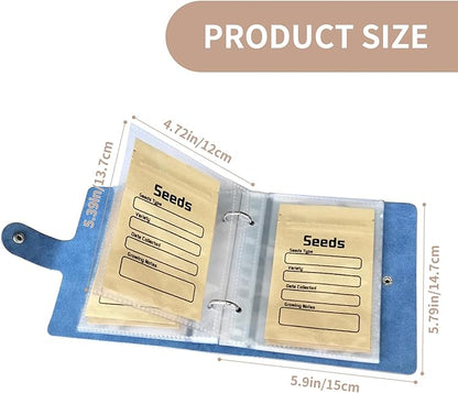 coutnier Seed Organizer Binder with 50 PCS Resealable Seed Envelopes - 50 Storage Pockets, 3.5x5 Inch Clear Sleeves, Seed Saver for Garden Lover - Blue