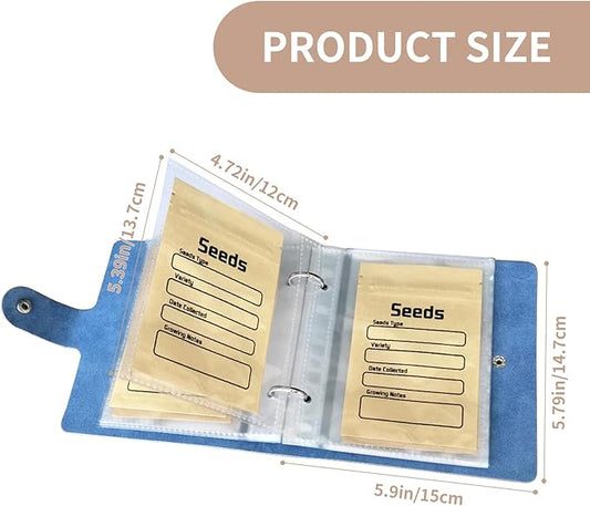 coutnier Seed Organizer Binder with 50 PCS Resealable Seed Envelopes - 50 Storage Pockets, 3.5x5 Inch Clear Sleeves, Seed Saver for Garden Lover - Blue