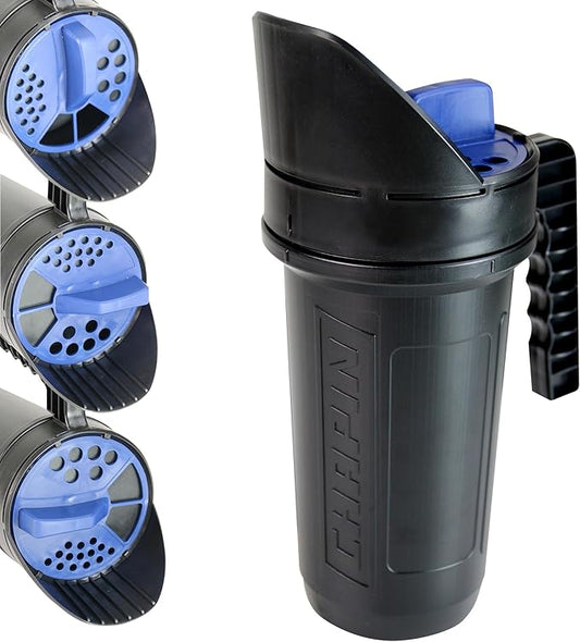 Chapin 8740A: 64-Ounce Black Poly Hand Shaker Spreader for Turf,Fertilizer,Grass Seed,Salt and Sand,Year-Round Use,Large Grip Handle with 3 Openings for Pellets and Particles,(Pack of 6)