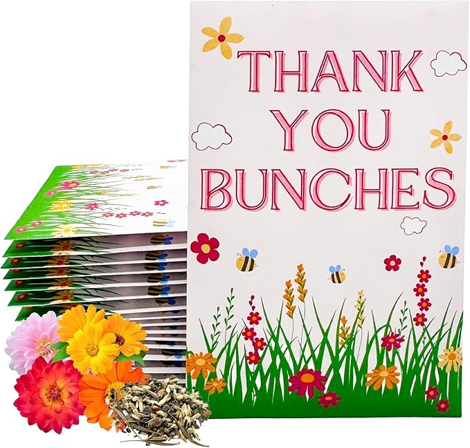 Wildflower Seed Packets Thank You Bunches Party Favors (Pack of 20) - Express Gratitude Prefilled with Wildflower Seed Mix, Great Addition or Alternative to Thank You Cards (Pink Bees)