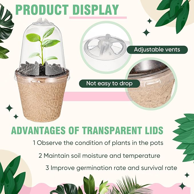 Baderke 120 Pcs Biodegradable Nursery Pots with 30 Humidity Dome and 30 Labels, 4" Plant Nursery Seed Starter Planter Biodegradable Peat Pots for Planting Seedlings, Vegetables (Round)