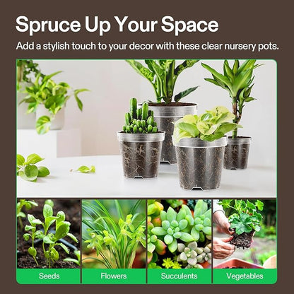 VIVOSUN 80 Packs 3/4/5/6 Inch Clear Nursery Pots with Drainage Holes, Reinforced Plastic Seedling Pots for Plants, Flowers, Cuttings, and Succulents, 40 pcs Plant Labels