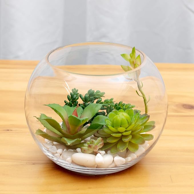 WGV Bowl Glass Vase, Diameter 10", Height 8", Open Width 6", (Multiple Sizes Choices) Clear Bubble Planter Terrarium Fish Bowl for Wedding Event Home Decor, 1 Piece (VBW0010)