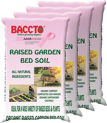 Michigan Peat Company 4 Pack BACCTO Raised Bed Soil with Organic Compost, Manure, & Earthworm Castings for All Plant Types, 1.5 Cubic Feet