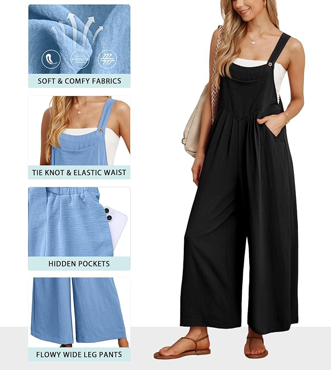 IWOLLENCE Women's Summer Jumpsuits Boho Wide Leg Overalls Casual Loose Rompers with Pockets 2025