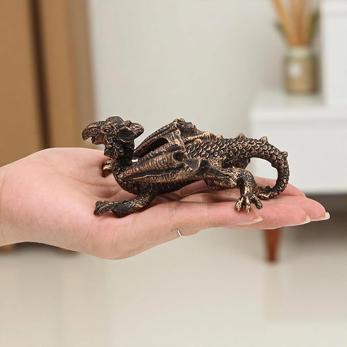 Dragon Planter Pot Flower 4.3'' x 3.82'' Climbing Animal Figurine, Resin Statue and Decorative Sculpture for Vase, Plant Hanger, Garden Outdoor Stone Decor, Patio Lawn Yard Ornaments (Antique Bronze)