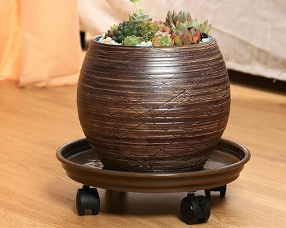 Yiting Plant Caddy with Wheels Heavy-Duty Rolling Plant Stand with Wheels Plant Dolly with Casters for Indoor and Outdoor Plant Roller Base Plant Saucer Mover (13 inch, Brown)