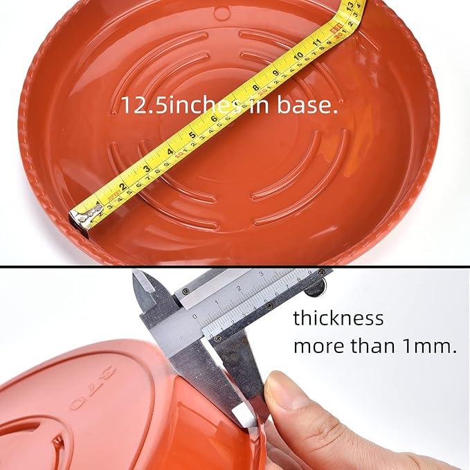14 Inches Red Brown Plant Saucers for Outdoors Pots, 5 Gallon Grow Bag Saucer 12.5 inches in Base, 6 Packs Sturdy Round Plastic Plant Trays for Indoors.