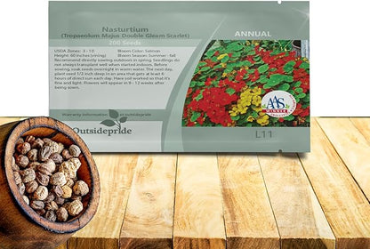 Outsidepride Double Gleam Scarlet Nasturtium Seeds - 400 pcs Annual, Dwarf, Edible, Trailing & Climbing Vine Flower Seeds for Deer Resistant Gardens, Container Plants & Hanging Baskets (AAS Winner)