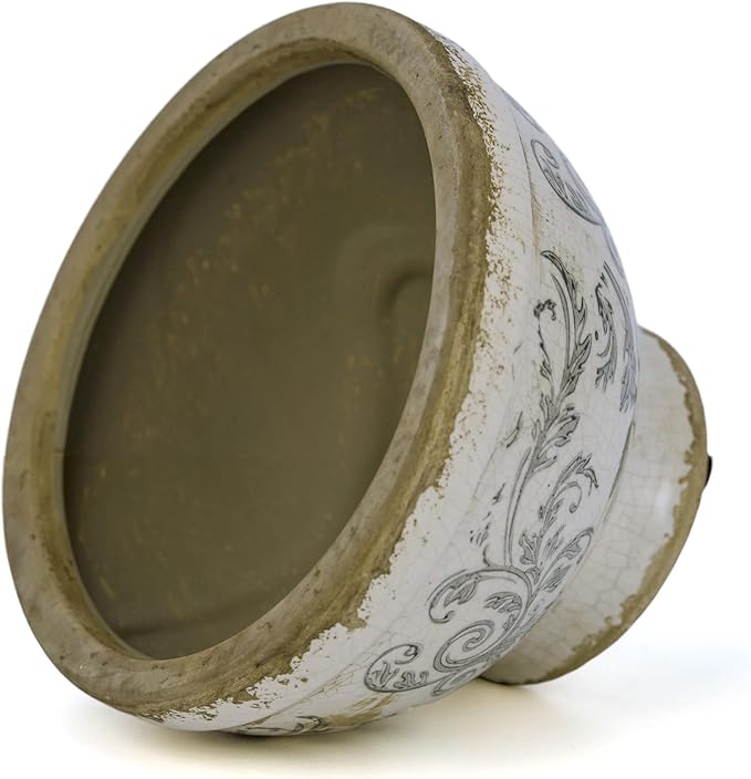 Vintage Ice Crackle Grazd Ceramic Flower Pot with Drainage Holes, 4.33 Inch Rustic Planter for Indoor Plants, Outdoor Garden, Farmhouse Gift Tuscan Decor (Gray)