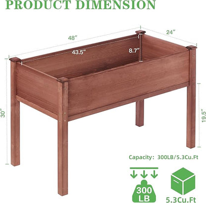 48×24×30 Inch Raised Garden Bed with Legs, Solid Wood Elevated Planter Box Stand with Liner for Outdoor, Backyard, Patio, Balcony