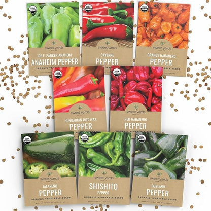 Organic Hot Pepper Seeds Variety Pack - 8 Individual Packs - 2026 Season - Habanero, Jalapeno, Cayenne, Anaheim and More! for Indoor & Outdoor Planting (Non-GMO, Certified Organic)