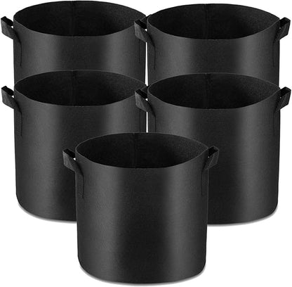 5-Pack 10 Gallon Grow Bags Heavy Duty Container Thickened Nonwoven Fabric Plant Pots with Handles Black