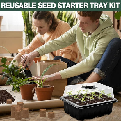 ZeeDix 10 Set Seed Starter Tray Kits, 10 Pack Seed Trays with 120 Pack Coco Coir Pellets, Adjustable Humidity Germination Tray with Dome Lids for Indoor Plants, Mini Greenhouse for Vegetables Garden