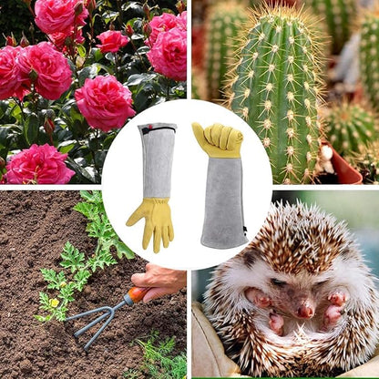 Gardening Gloves for Women/Men, Rose Pruning Thorn-Proof Gloves, with Adjustable Cuff and Durable Goatskin Leather, Comfy Breathable Long Sleeve Work Garden Gauntlet Glove for Yard Work(L)
