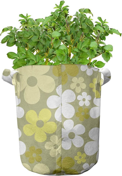 Ambesonne Under The Sea Grow Bags 5-Pack, Various Sea Creatures, Heavyduty Fabric Pots with Handles for Plants, White Green