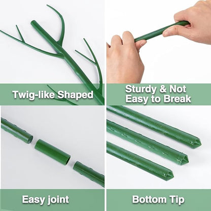 6 Pack Plant Support Plant Stakes for Indoor and Outdoor Plants, 44.8” Plant Sticks with Plant Clips Twist Tiers and Plant Tiers for House Potted Plants, Monstera Plant Support for Climbing Plants