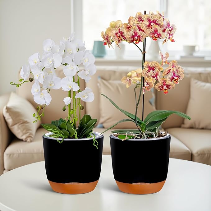 QCQHDU 2 Pack 7.2 Inch Orchid Pots with Holes for Repotting, Double-Layer and Self Watering Orchid Pot with Good Air Circulation