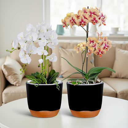 QCQHDU 2 Pack 5.7 Inch Orchid Pots with Holes for Repotting, Double-Layer and Self Watering Orchid Pot with Good Air Circulation