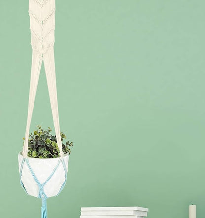 LIVALAYA Macrame Plant Hangers Wall Planter - Blue Ombre 48 Inch, for Indoor or Outdoor, 100% Cotton Rope Hanging Plant Holder with Tassel for Flower Pots and Succulents - Modern Boho Home Décor