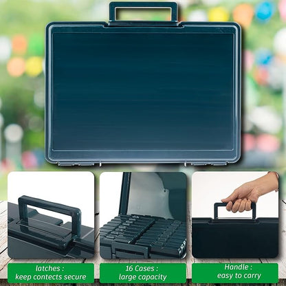 Dark Green Seed Storage Box With 16 inner 4×6 inch small boxes, Portable tool storage box for fishing,Seed Packet Storing (DarkGreen)