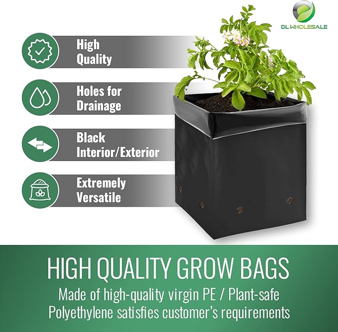 DL Wholesale Grow1 Plastic PE Grow Bags for Plants (All Black) (3 Gallon, 900 Bags)