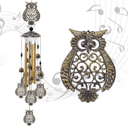 Garden Owl Wind Chimes Outdoor Indoor Decor - with 4 Tubes 6 Bells 7 Owls 36In Waterproof Mobile Romantic Windchimes, Owls Wind Catcher for Home, Xmas Mom Gifts, Balcony, Festival, Garden Decoration