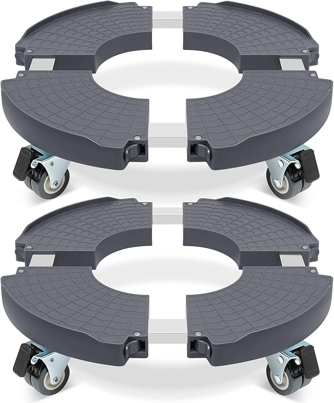 W B D WEIBIDA 2 Pack Round Dolly with Wheels Heavy Duty 440 Lbs Capacity, Rolling Plant Stand Adjustable Roller Base for Large Pots, Barrel, Drum, Cart with Casters