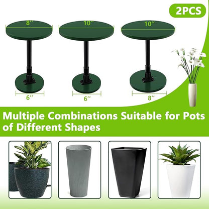 2 Pack Adjustable Height Plant Risers for Inside Pots, 12-21" Planter Inserts for Large Pots, Pot Fillers for Tall Square Round Taper Planters (6" 8" 10" Base or Top)