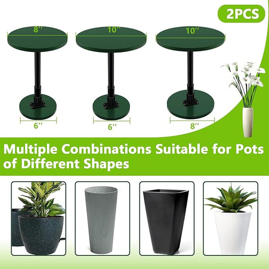 2 Pack Adjustable Height Plant Risers for Inside Pots, 12-21" Planter Inserts for Large Pots, Pot Fillers for Tall Square Round Taper Planters (6" 8" 10" Base or Top)