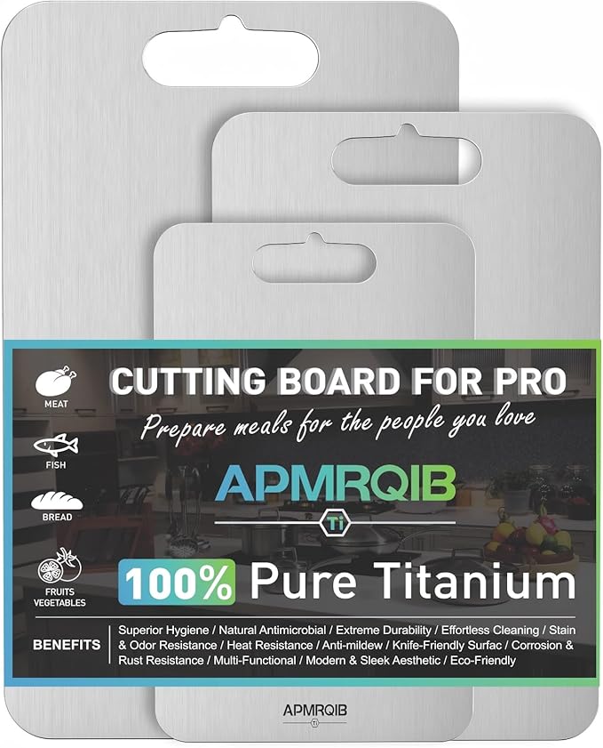 Titanium Cutting Board Set of 3,100% Pure Titanium Cutting Boards for Kitchen, Double Sided Non Toxic Cutting Board, Ideal Charcuterie & Chopping for Meat, Hygiene Durable Dishwashr（3 Pack)